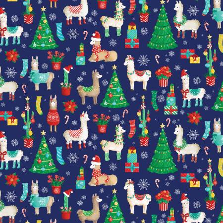 Happy Llamadays - Christmas Llamas - Blue