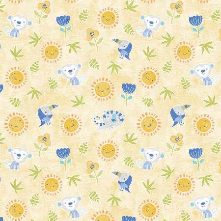 Elephant Play  Flannel- Tropical - Yellow - FLANNEL